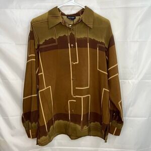 EUC Vintage Milano women's brown abstract geometric collared button down shirt M